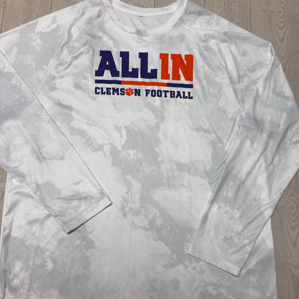 Clemson Tigers ALL IN Football Long Sleeve UPF 50+ Performance Shirt White